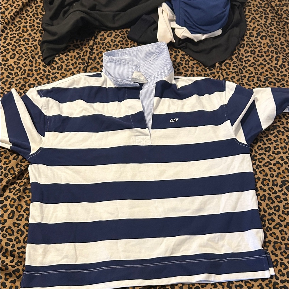 Navy and White Striped Kids Polo Shirt